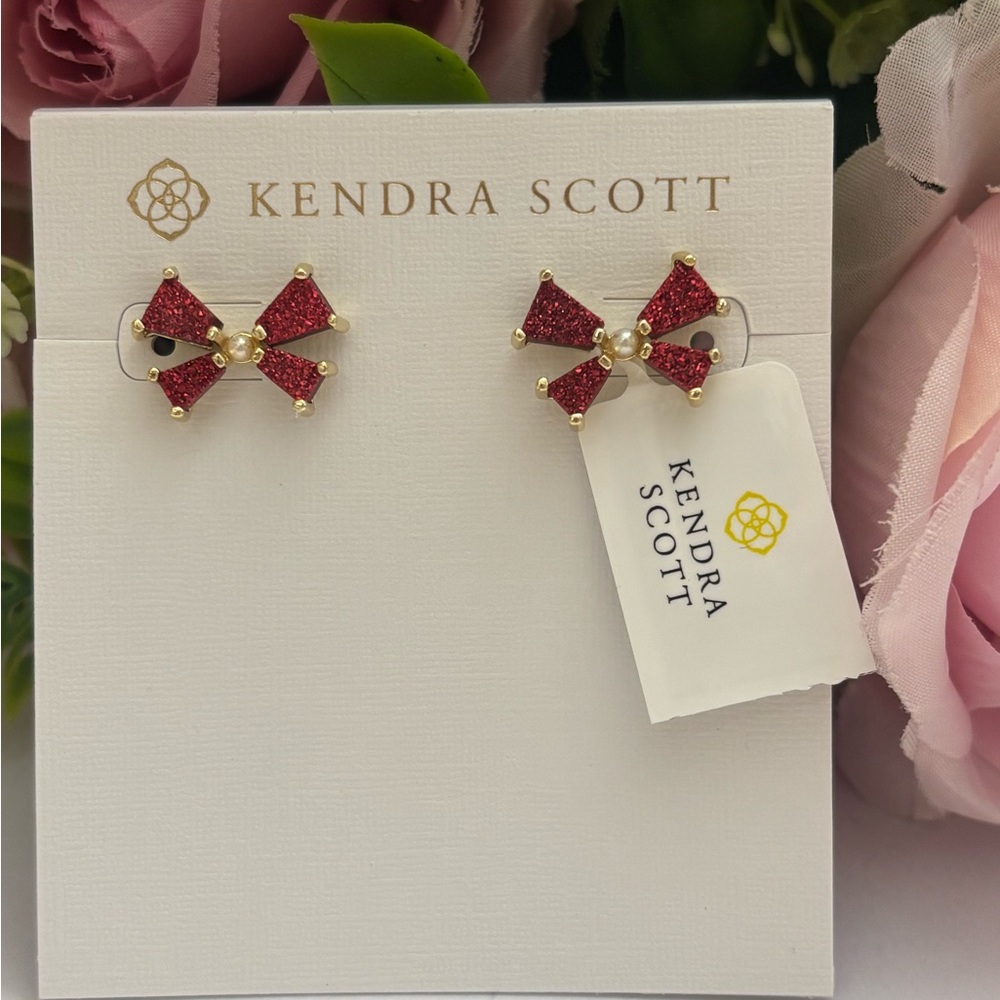 NWT Kendra Scott Blair Bow earrings in Gold red drusy
